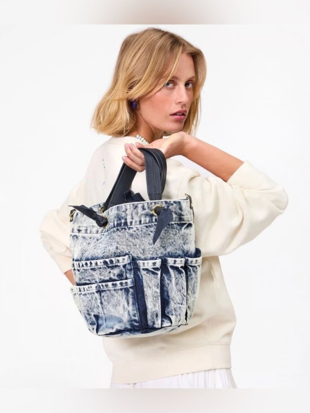 Clare V Marine Tote - Indigo Acid Washed Denim bucket bag